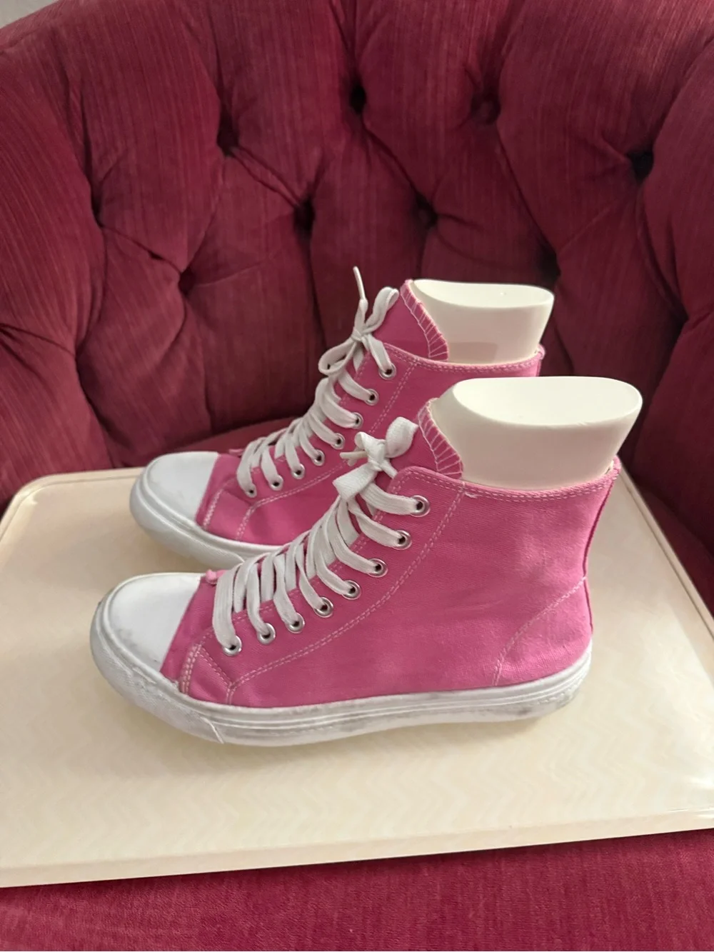 Forever 21 Women's Pink High-Top Canvas Sneakers